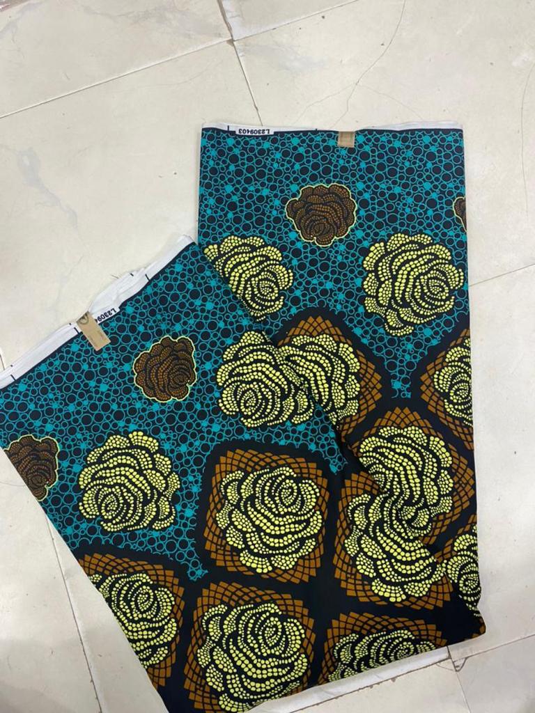 Medium blue yellow Ankara fabic