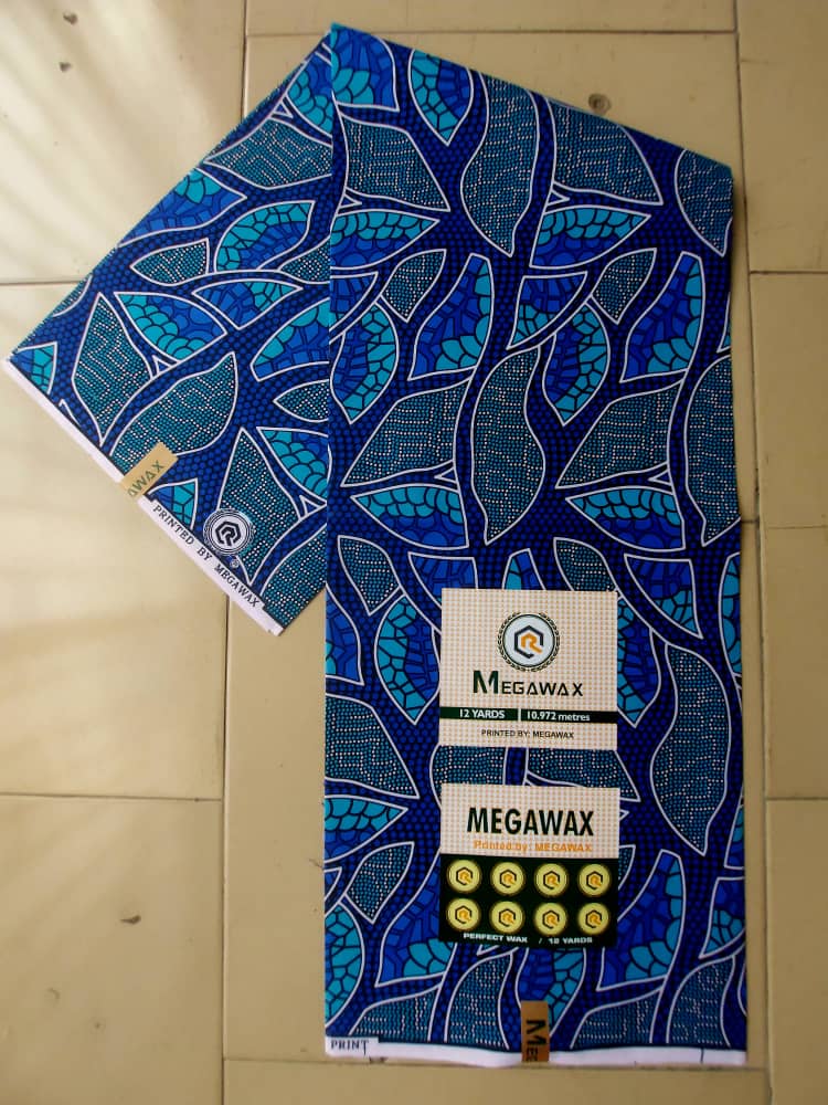 Medium blue white block Ankara fabric