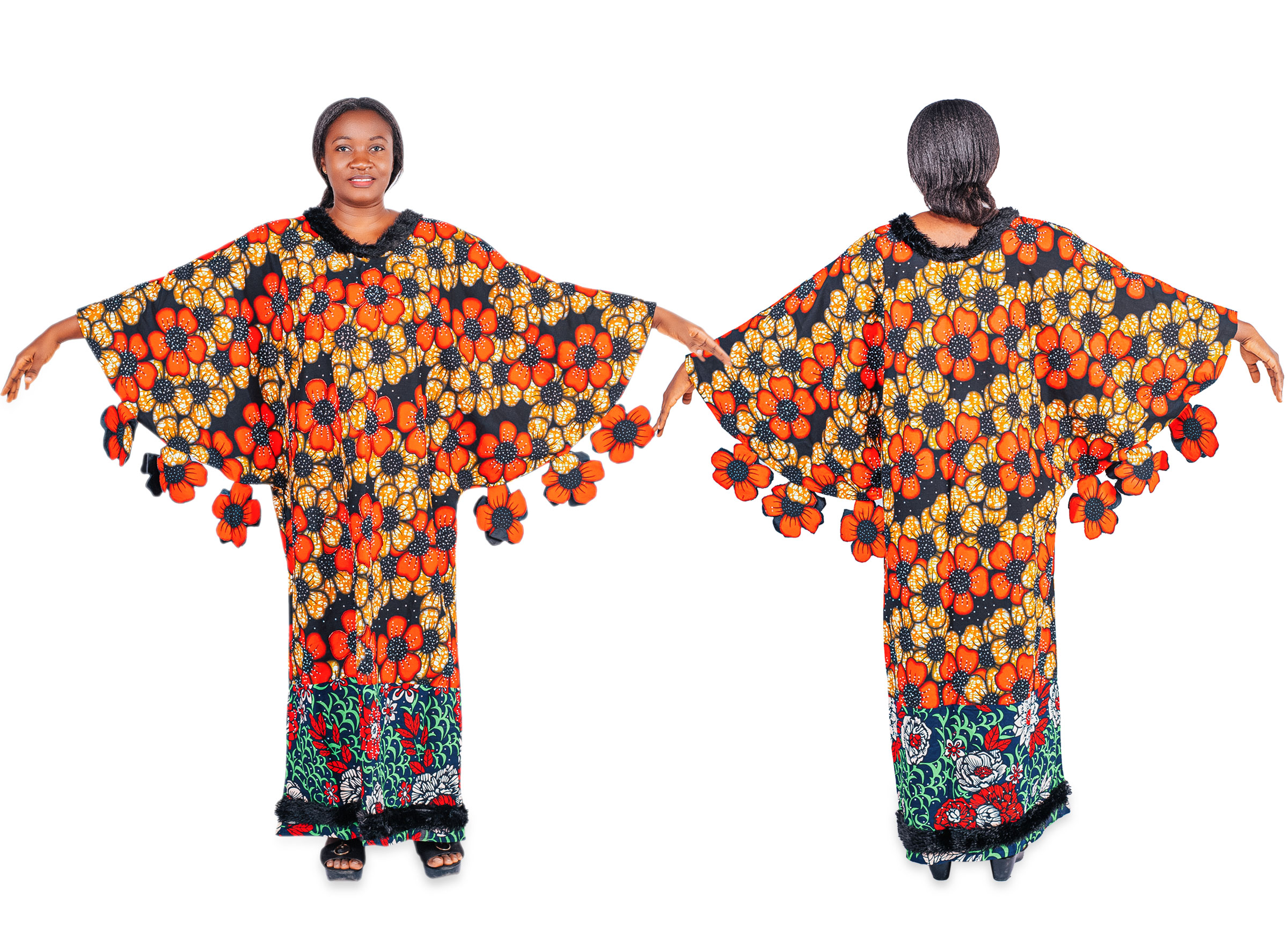 Petalled stoned winged long gown