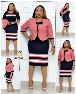 Rose pink white banded Navy blue office women wear