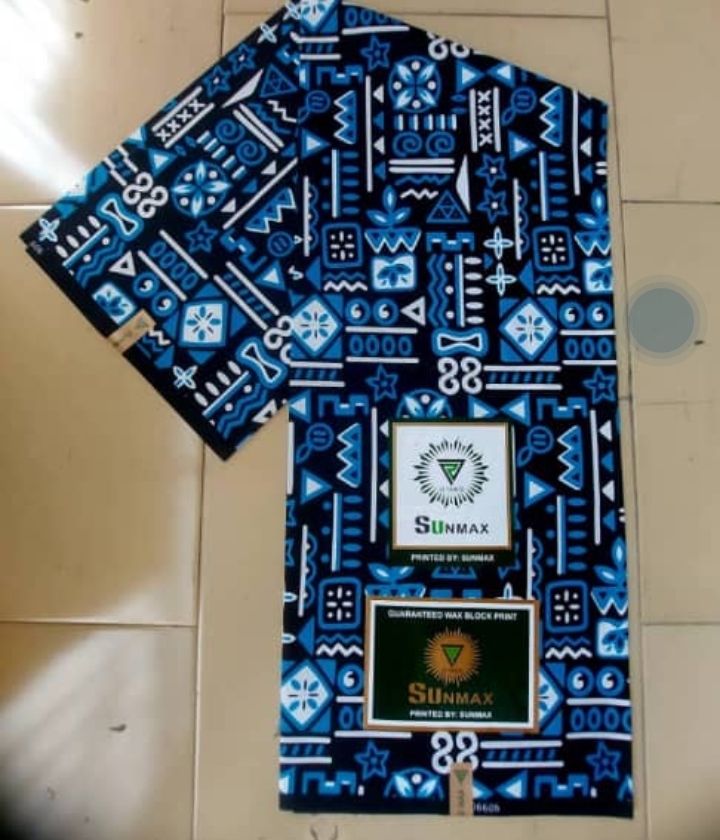 Blue white black check Ankara fabric medium